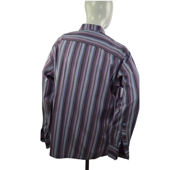 Quickreflex Men sz Large Dress Shirts Vertical Stripes 100% Cotton Purple - Picture 4 of 7